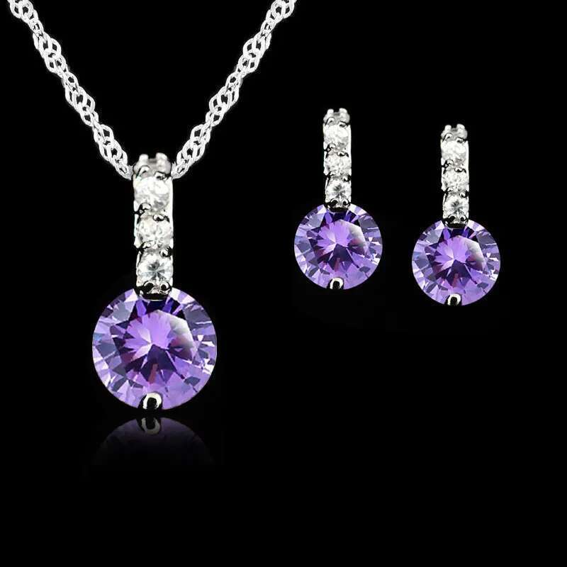 Sterling Sier Jewelry Sets Women Wedding Austrian Crystal Pendants Necklace Earrings Set For Female/Bridal