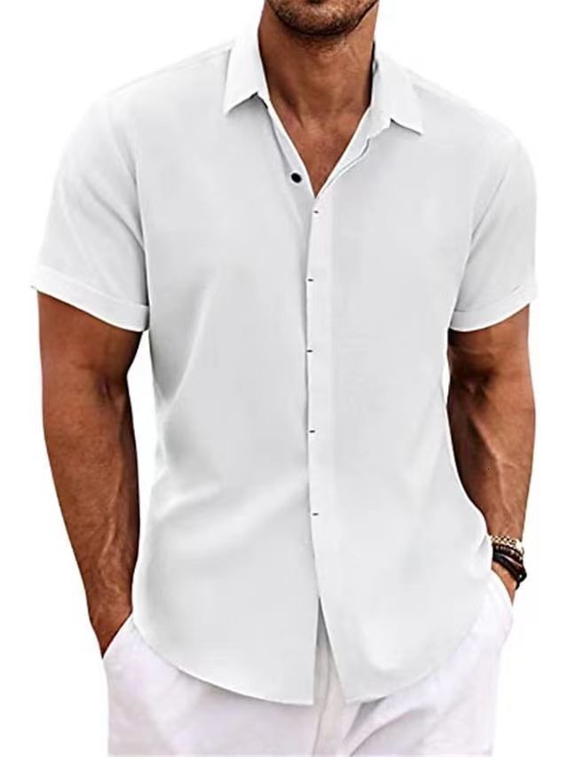 2025 Spring And Summer New Men's Double Breasted Designer Design Cotton And Hemp Cardigan High Quality Solid Color Short Sleeve Shirt