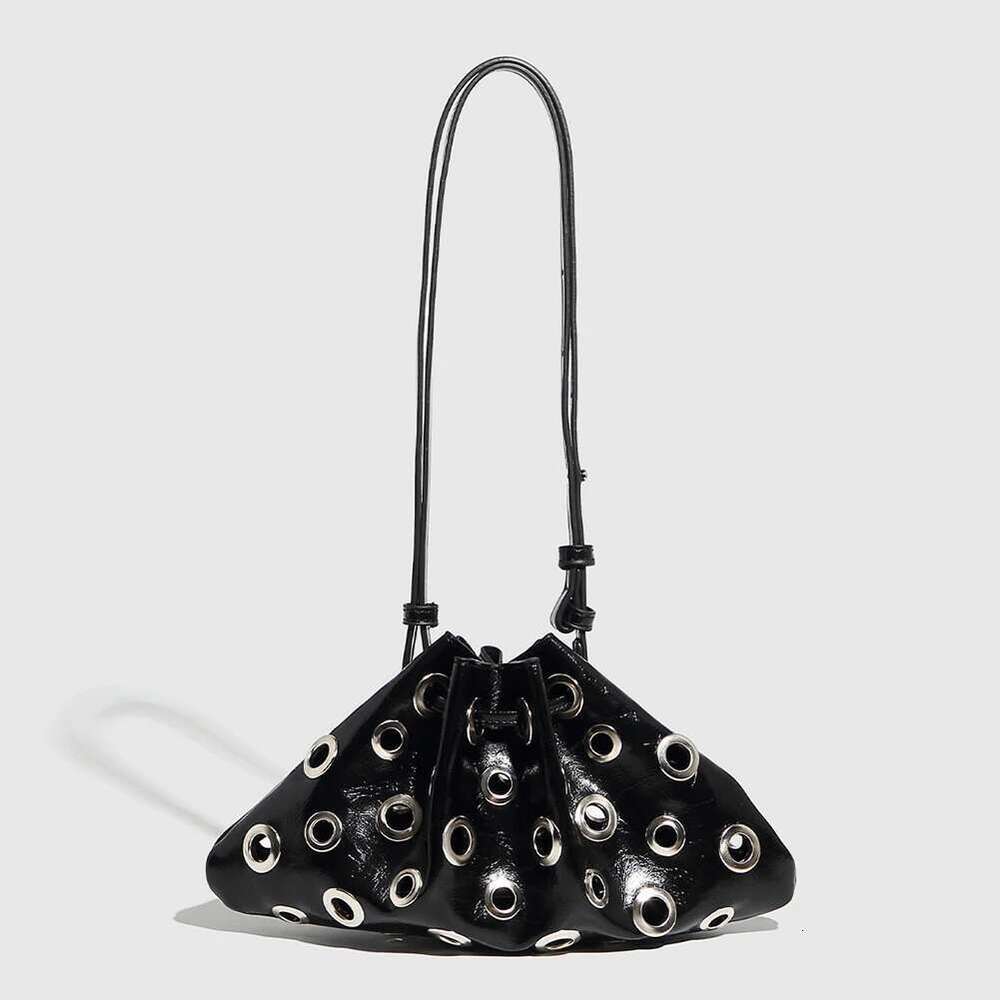 Women Metal Stud Y2k Shoulder Large Capacity Retro Hollow Drawstring Crossbody Bag Shopping Vacation Handbag