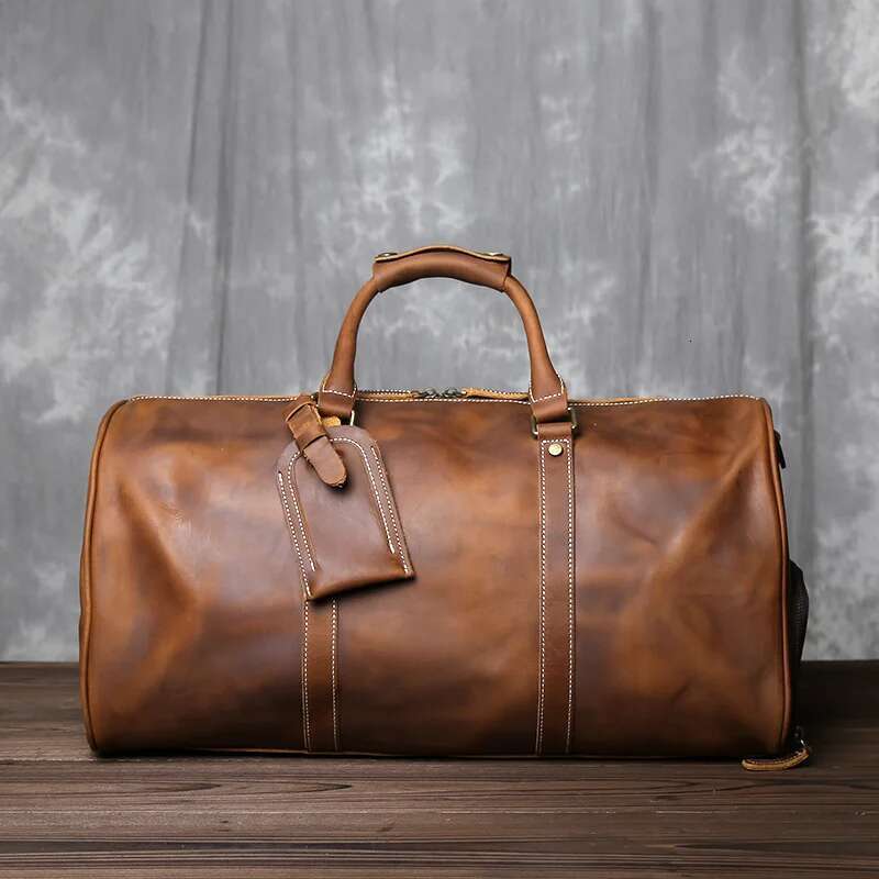 New Retro Male Carry-On Europe And America Crazy Horse Leather Travel Layer Cowhide Large Capacity Single Shoulder Bag