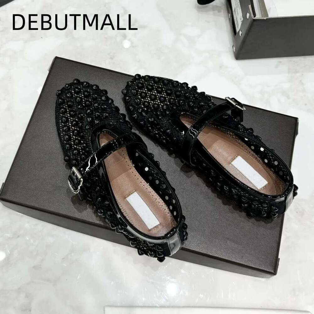 New patent leather patchwork mesh heart-shaped flat bottom straight strap Mary Jane single shoe ballet shoes