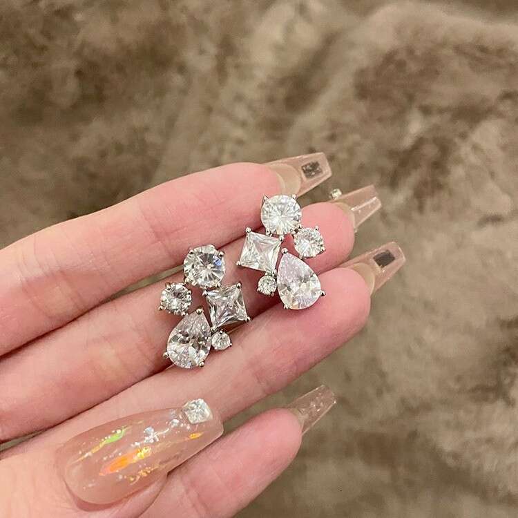 FRIDAY JEWELRY Zircon Charm Versatile High end Girl Earrings Sier Needles