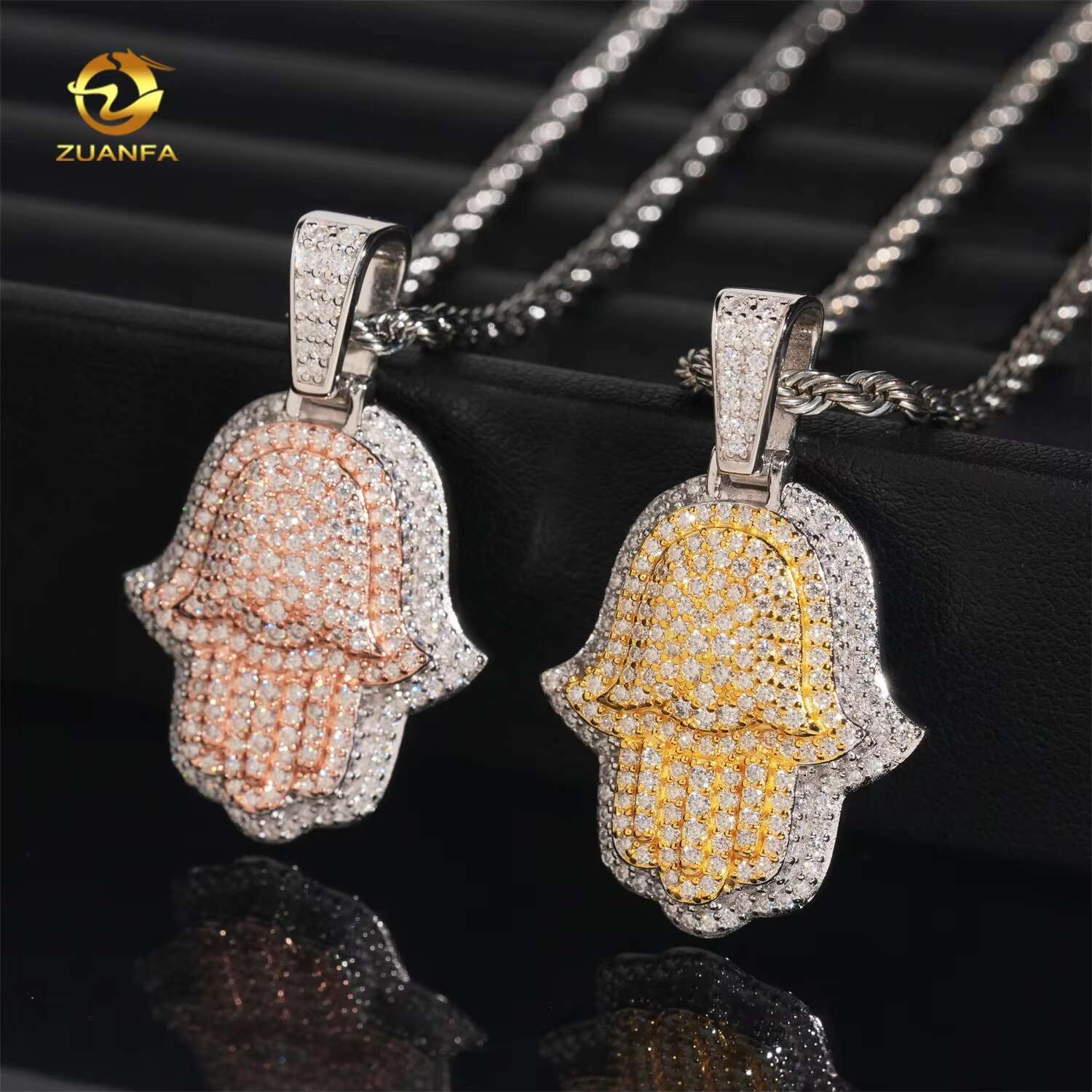 Bling Diamond Hip Hop Jewelry Iced Out Two Tones Vvs Moissanite Custom Hamsa Hand Pendant