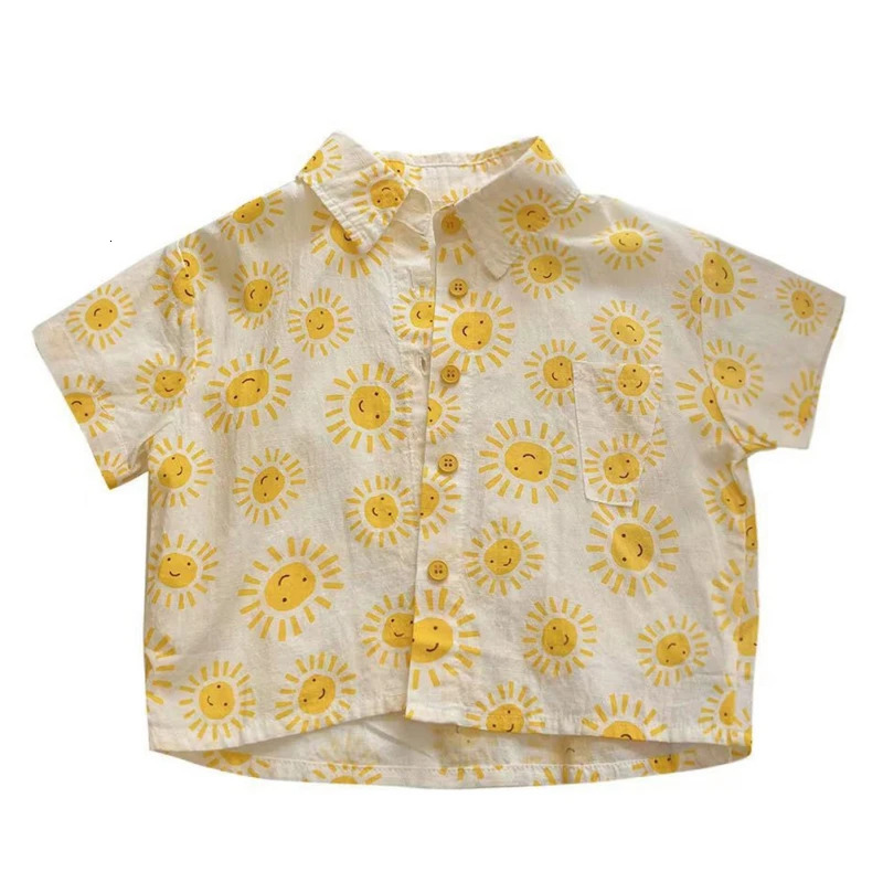 Holiday Style Childrens Summer Short-Sleeved Shirt Boys Lapel Shirt Baby Thin Top Coat 250515