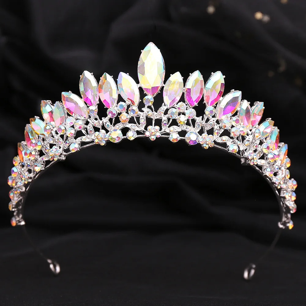 Elegant Wedding Women Hair Tiara Crystal Bridal Tiara Crown Diadem Veil Tiaras Wedding Hair Accessories Headpieces Head Jewelry 250509