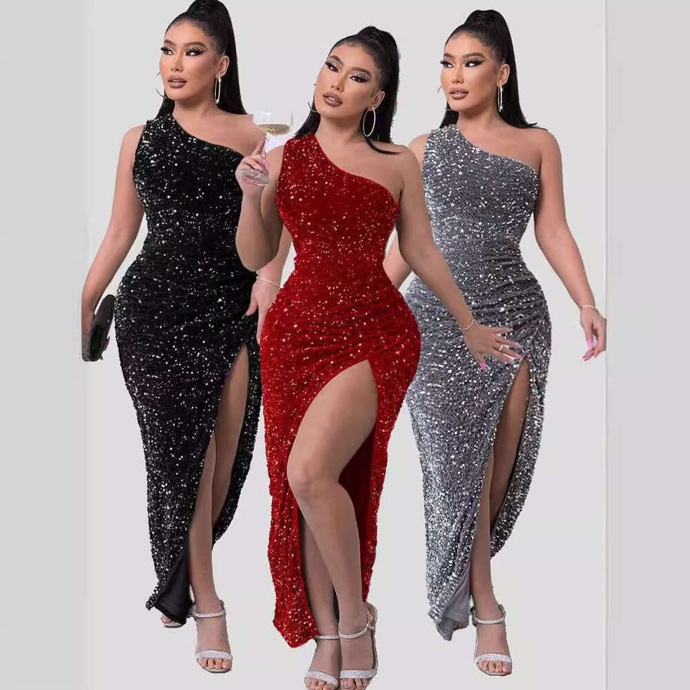 White Dress Maxi Dress 2024 Summer New Sequined Sleeveless Slit And Ankle Tight Bead Dress (8 Colors) KQ