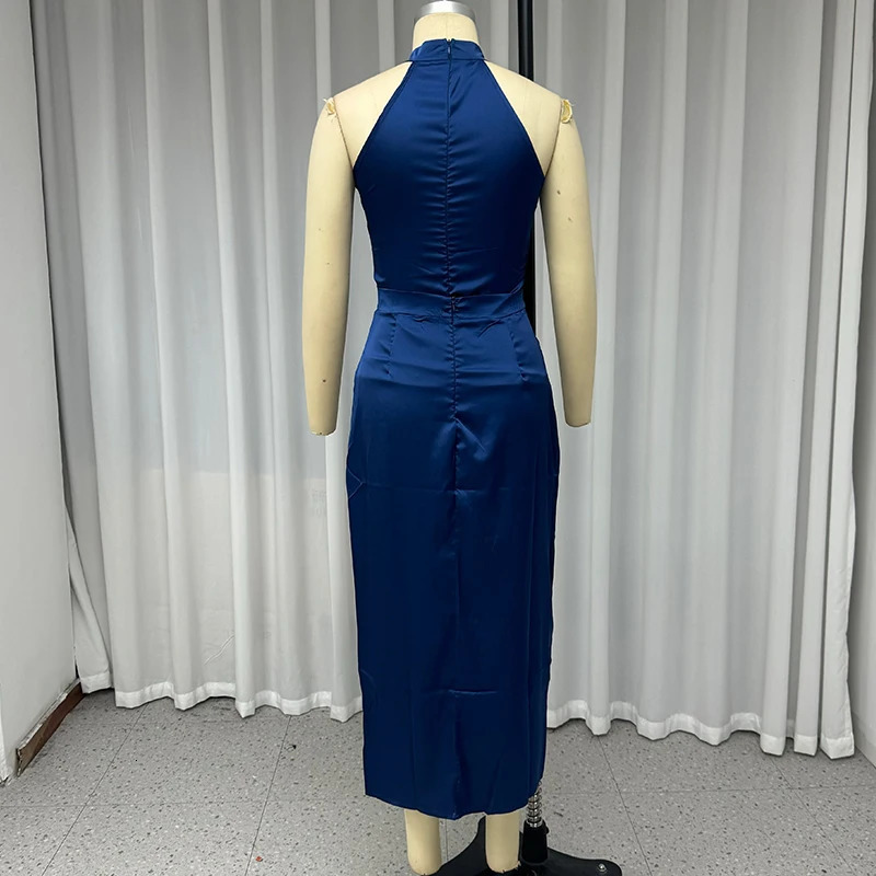 Wefads 2 Piece Set Women Summer Elegant Fashion Solid Round Neck Sleeveless Top A Line Twisted Pleated Slit Slim Long Skirts 250515