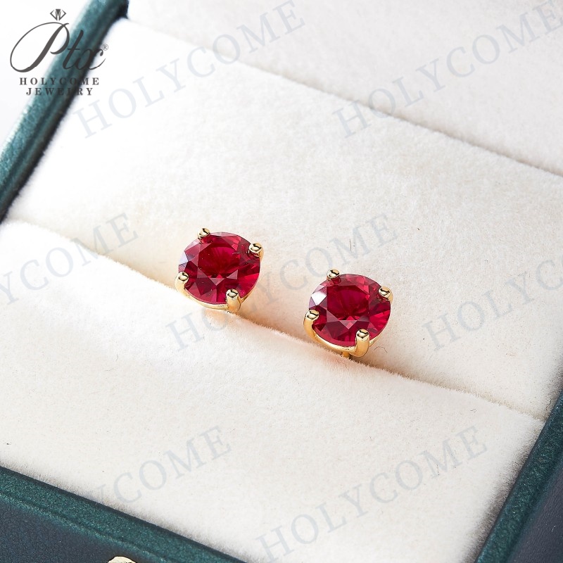 Solitaire Lab Ruby Red Stud Earrings Women 925 Sterling Silver Round Cut Ruby 5.0/6.5mm Parties Engagements Pair Push Back Stud Wedding Gift