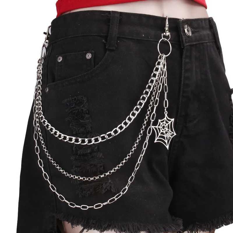 Fashion Punk Metal Pants Chain Hip Hop keychain Spider Web Pendant Jeans Chain for Men Women Accessories Gifts Y250515