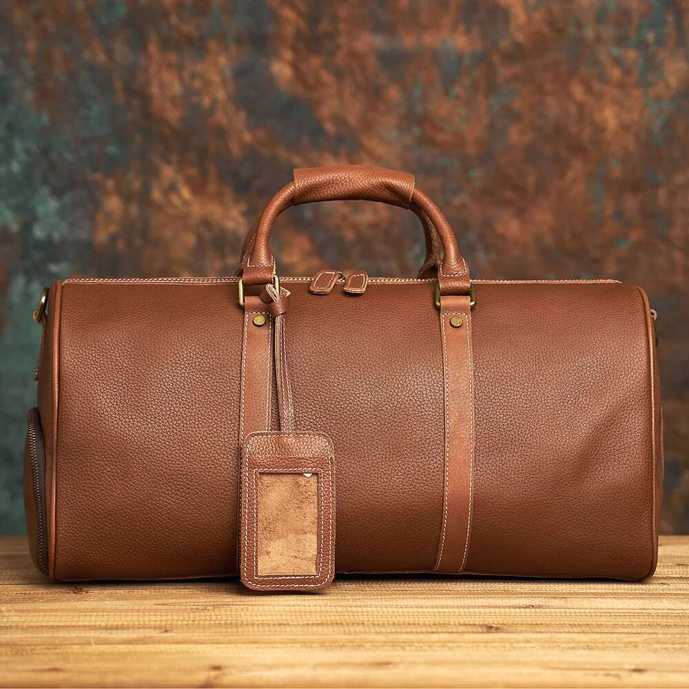 NASVA Leather Duffle Men's Travel Handbag Weekend For Men Business Messenger Shoulder Bag