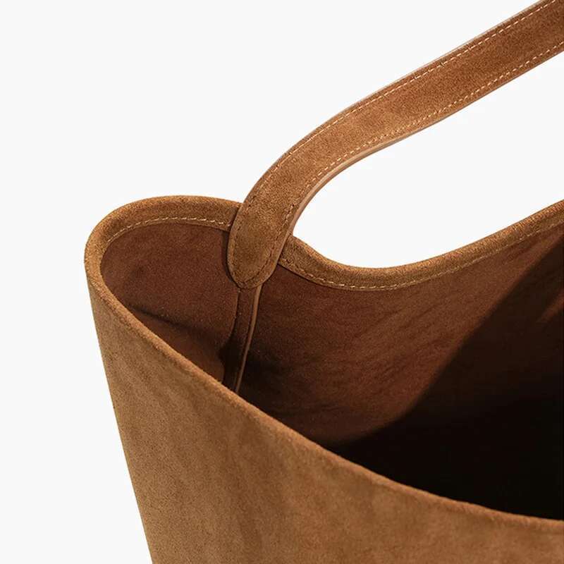 2024 Autumn New Women Suede Lady Large Capacity Bucket Tote Female Underarm Shoulder Bag Commuter Soft Split Leather Handbag