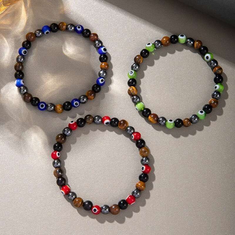 Fashion Evil Eye Natural Stone Beaded Bracelet For Women Men Turkish Amulet Protection Jewelry Yoga Spiritual Friendship Gifts