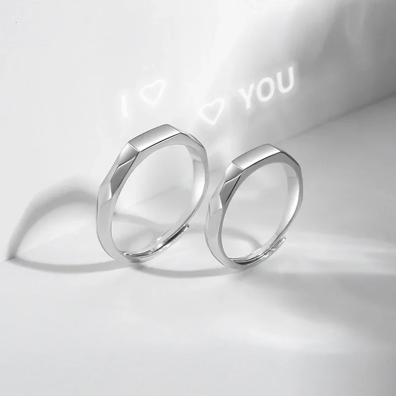 925 Sterling Silver Promise Ring for Her Him Projection Couple Ring Adjustable I Love You Engagement Wedding Ring for Girlfriend 250515