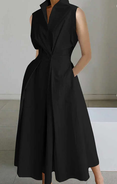 White Dress Maxi Dress 2024 Summer New Commuter Fashion Solid Color V-Neck Women's Button Large Hem Dress KQ