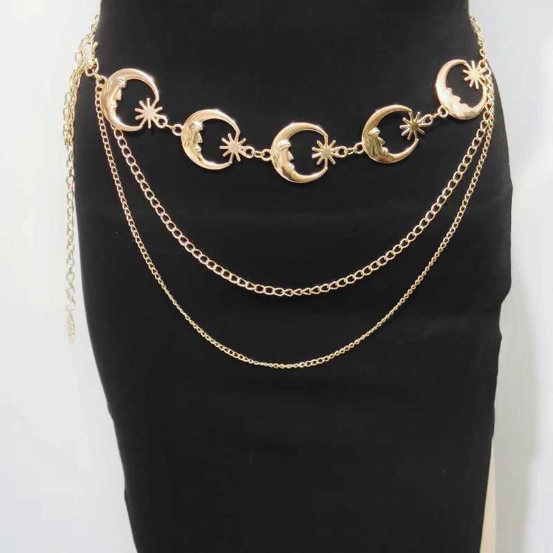 Multilayer Punk Gothic Sun Waist Chain Metal Belts For Women Dress Jewelry Waist Chain Waist Belts Y250515