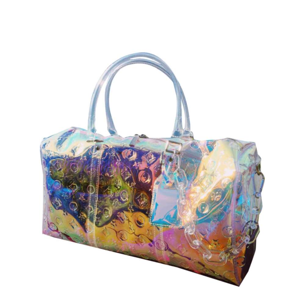 Colorful Transparent New Business Travel Boarding Lage Handheld Big Rainbow Emed Laser Fiess Bag