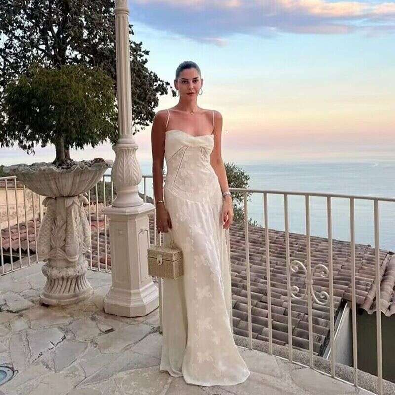 White Dress Maxi Dress New Embroidered Flower Long Skirt With High-End Feel, Children's Fishbone Heavy Industry Camisole Skirt, Slimming Dress KQ