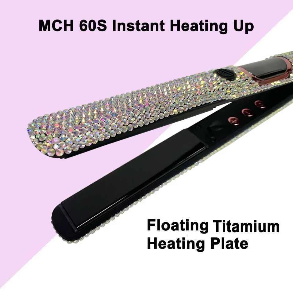 Hair Straightener and Curler with Dia Plancha de pelo y rizador 2 en High Temperature 500°F Titanium Floating plate 1 inch