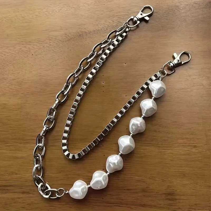 Fashion Irregular Imitation Pearl Jeans Chain for Women Men Punk Hip Hop Metal Waist Chain Key Chain Y2K Jewelry Accessories Y250515