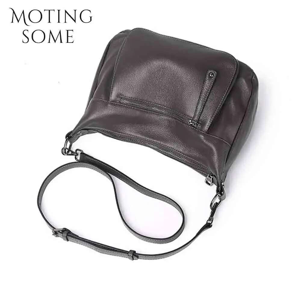 Motingsome Cowhide Satchel Bag For Women Quality Cow Skin Handbag Fashion Lady Crossbody Messenger Bags Saddle Tote 2024