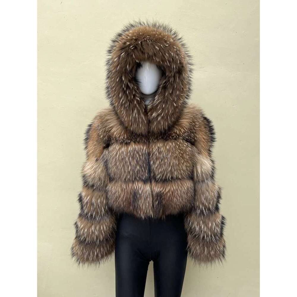 BEIZIRU Real Raccoon Fur Coat Women Winter Long Sleeve Natural Jackets Thick Top