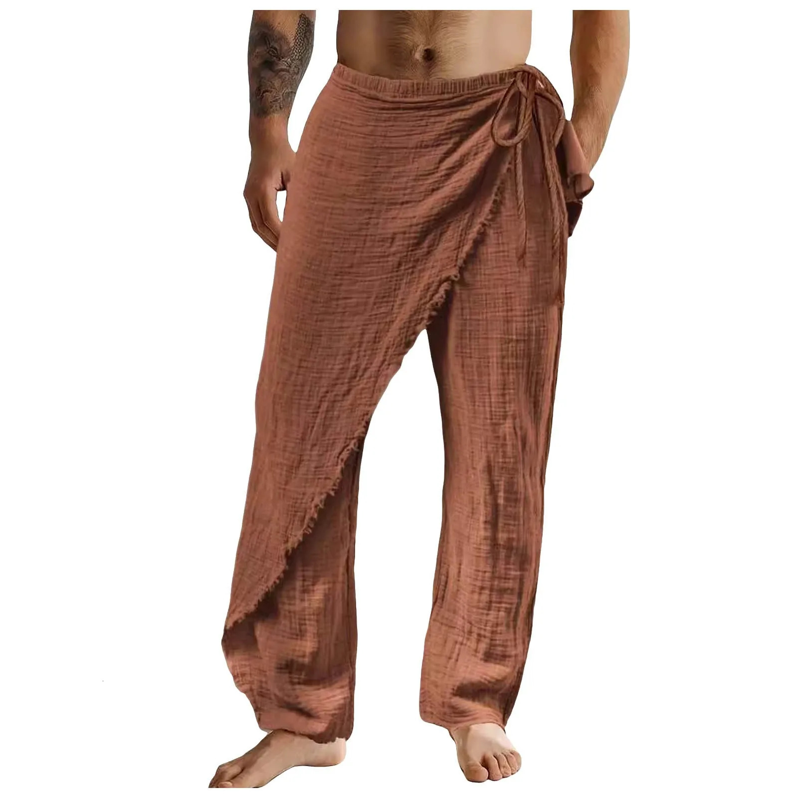Mens Casual Pants Breathable Loose Beach Cotton Linen Men Elastic Camping Hiking Fishing Climbing Outdoor Sports Trousers 250515