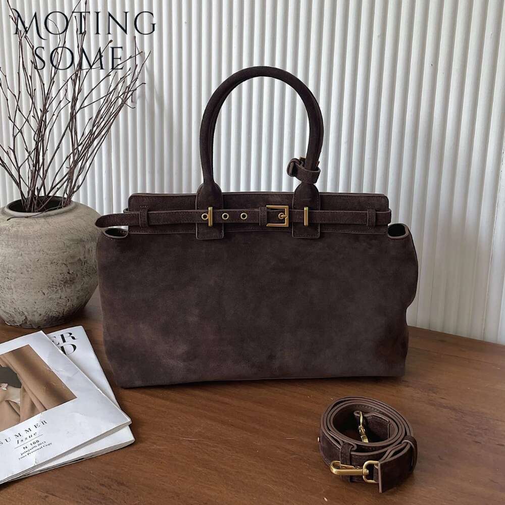 Motingsome 100% Natural Suede Bag Women Designer Bags Roomy Casual Tote Crossbody Fashionable Handbag and Purses New