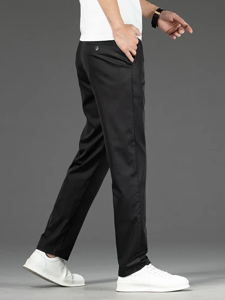 Thin Men Bamboo Summer Pants Casual High Quality Business Classic Fashion Stretch Slim Formal Straight Trousers Black Gray Khaki 250515