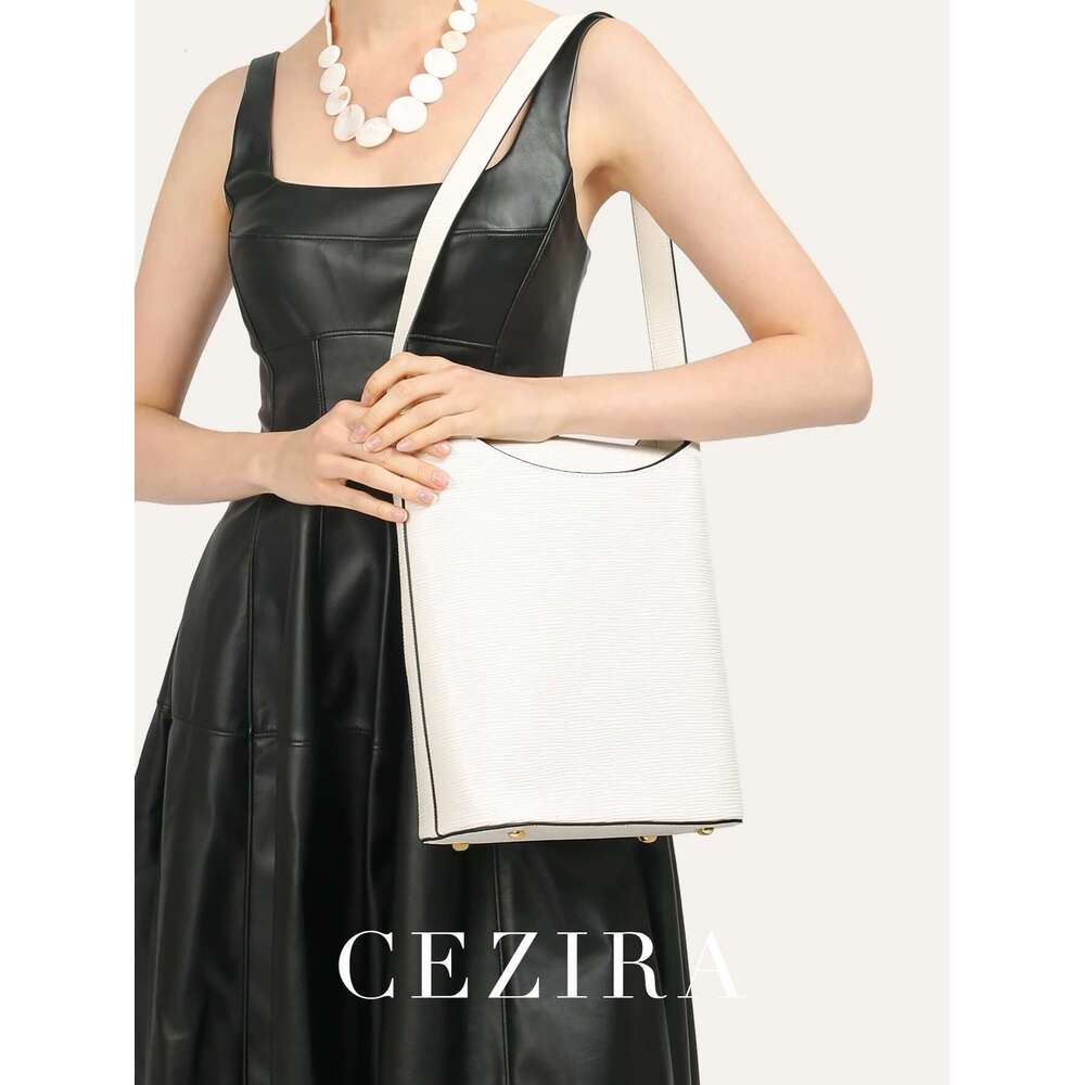 CEZIRA Fashion Stripes Texture PU Leather Shoulder Bags Women Single Strap Square Bucket Handbags Daily Commute College Travel