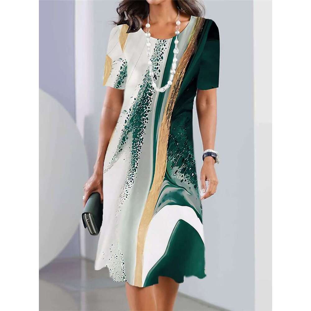 White Dress Maxi Dress New Women's Fashionable And Versatile Daily Casual Loose Large Round Neck Short Sleeve Dress KQ