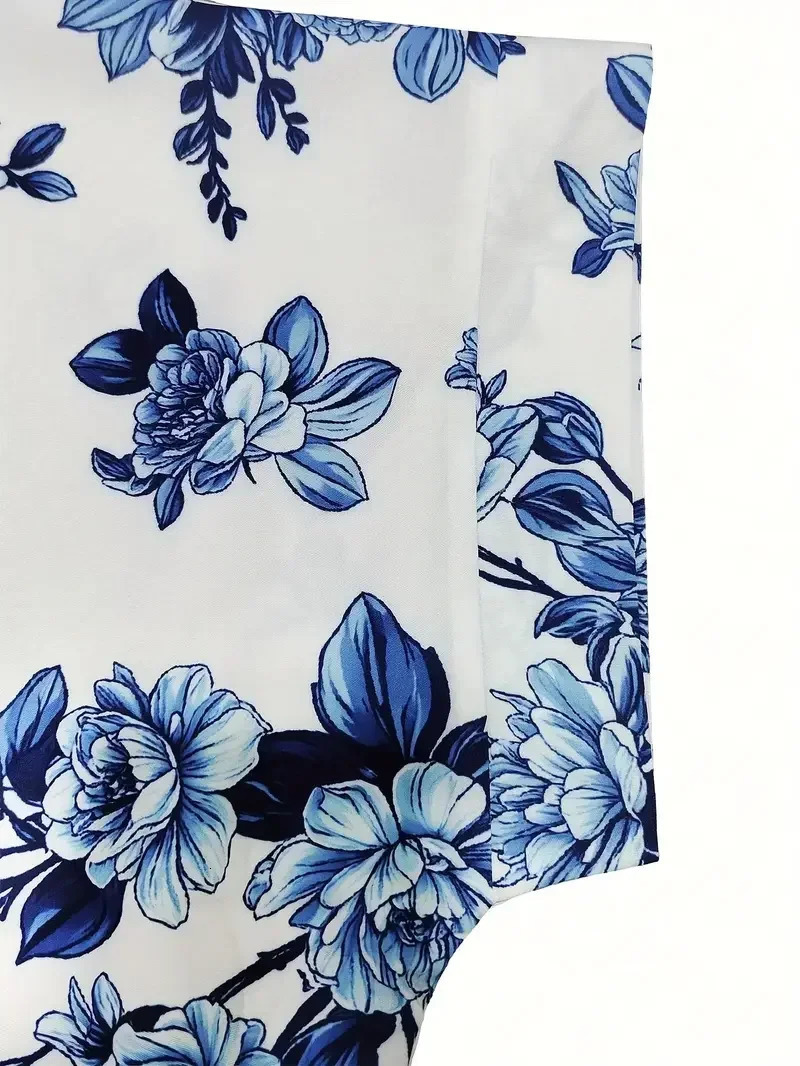 Plus Size 1XL-5XL Women Fashion Summer V-neck Floral Print Short Sleeves Dress Ladies Elegant Print Loose Summer Dress 250509