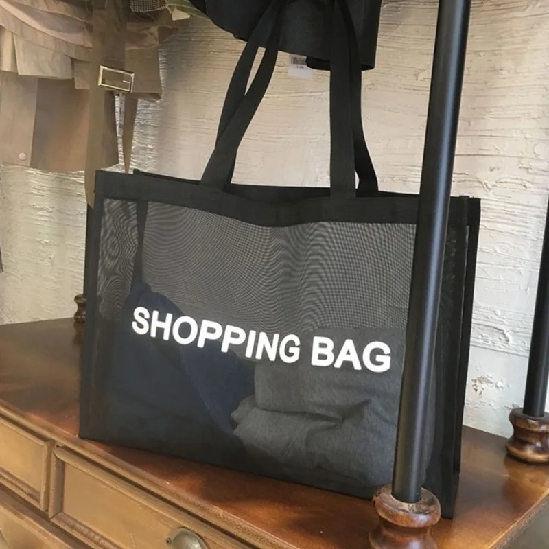 Transparent Nylon Mesh Shopping Bag Large Capacity Shoulder Handbag For Shopping Bags Breathable Beach Travel Storarge Bag 250515