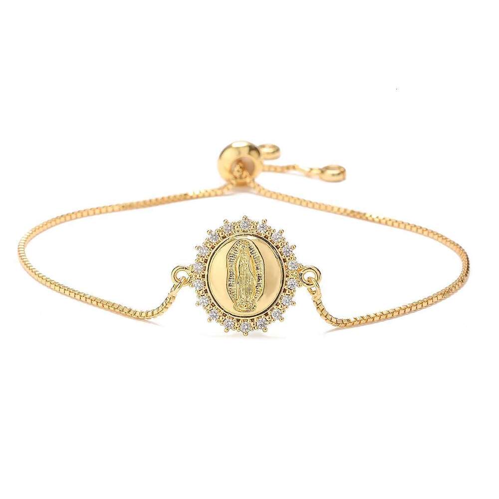 NEWBUY 2024 Fashion Gold Color Box Chain Virgin Mary Charm Bracelets For Women Shiny CZ Zircon Jewelry