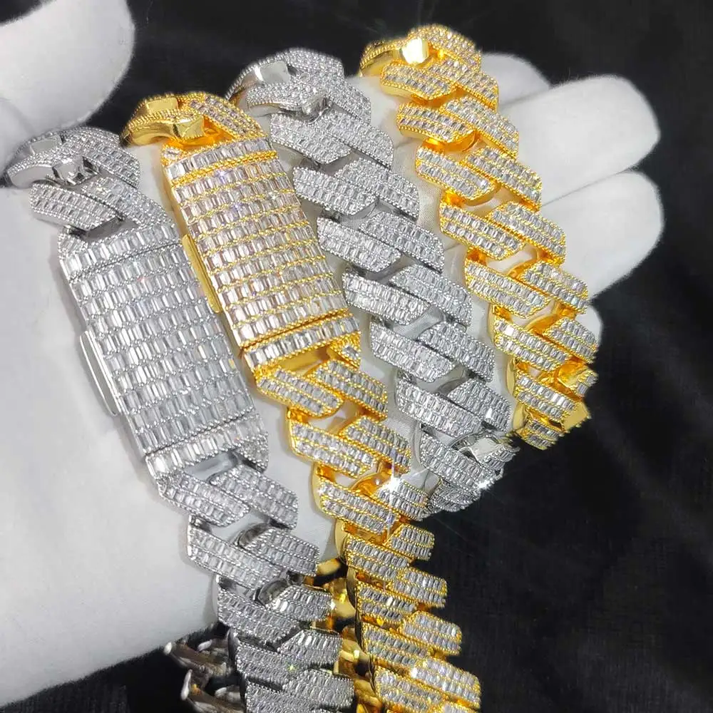 hip hop gold plated stainless steel jewelry party outfit gift10MM20mmwide 2 rows dia necklace designer for men high quality cuban k chain rock rapper