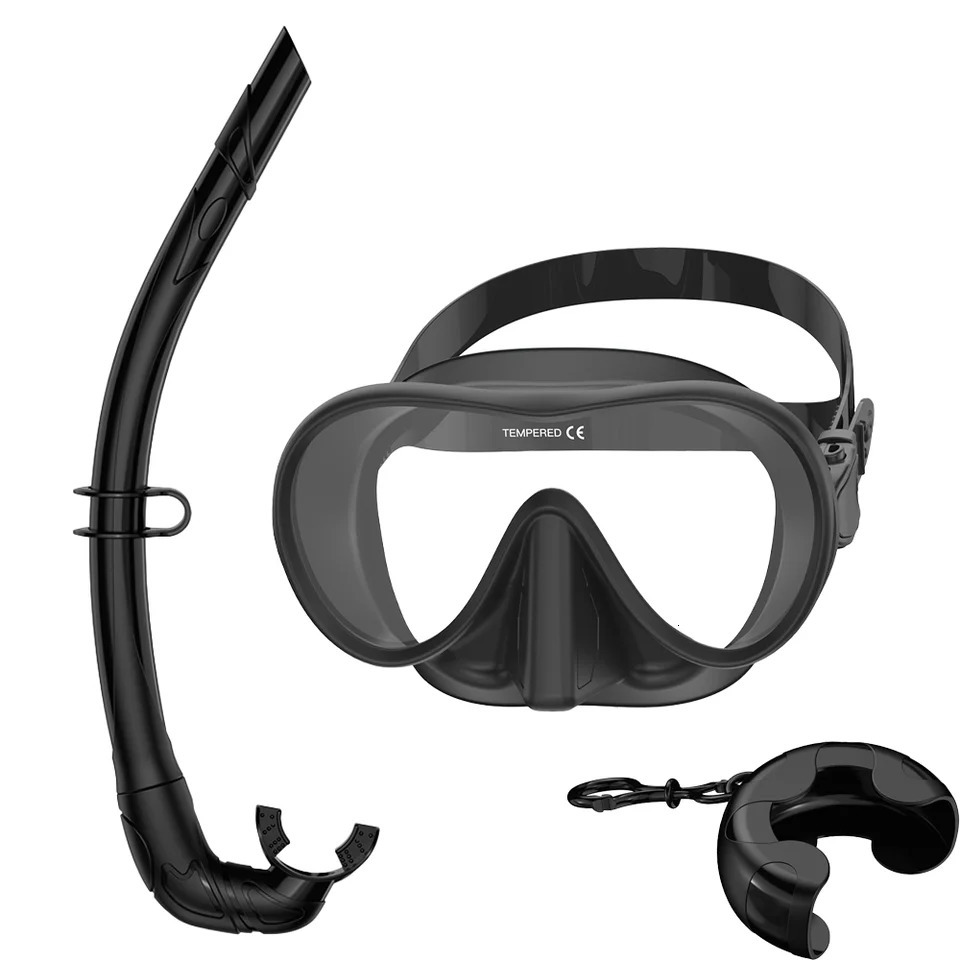 HD Panoramic Frameless Diving Mask Wet Snorkel Set With BC Poctet Ultra Wide View Tempered Glass Swimming Goggles for Adults 250514