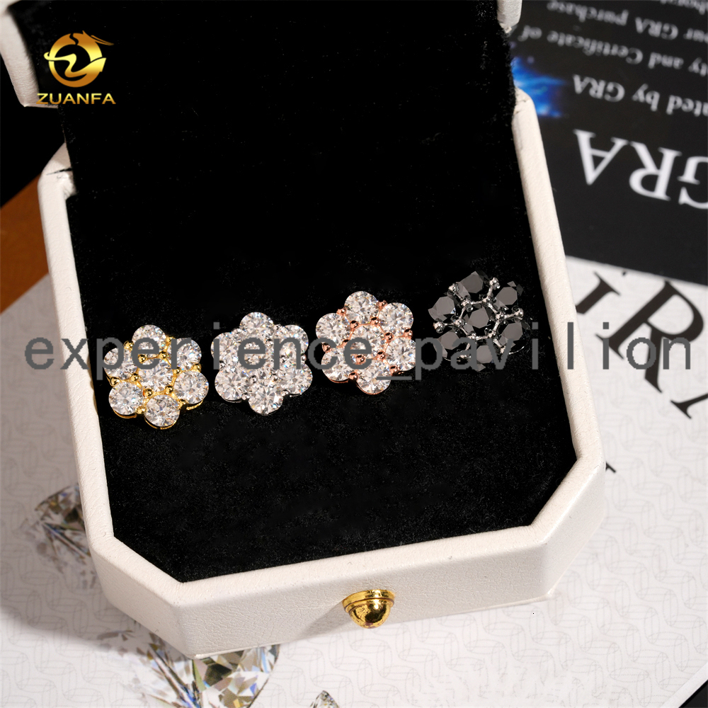 Gra Certificate Flower Cluster Moissanite Earrings Screw Back 12mm 925 Sterling Silver Moissanite Stud Earrings Men and Women