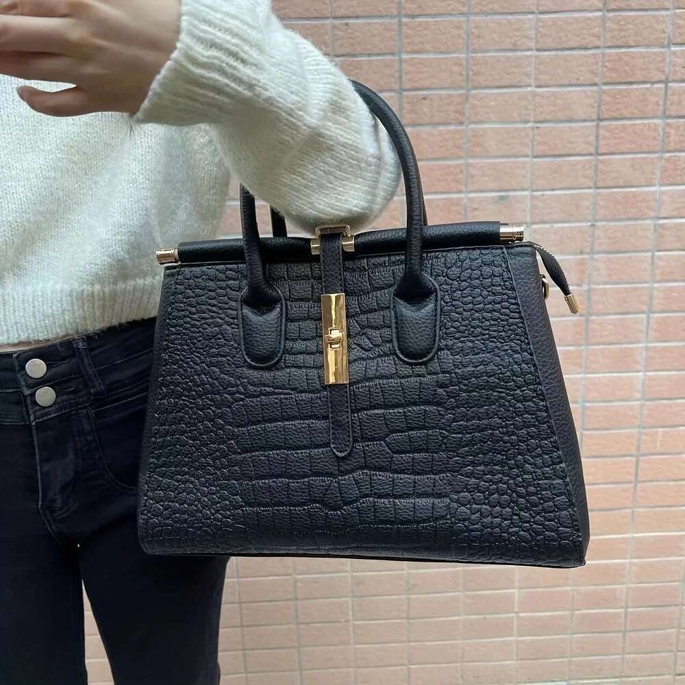 Alligator Print Handbag Stylish Zipper Two-Hand Handle Handbag - Perfect For Work And Office Use
