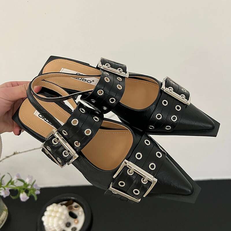 Women Flat With 2025 Designer Buckle Fashion Ladies Flats Shoes Slingback Pointed Toe Casual Female Sandals Mules