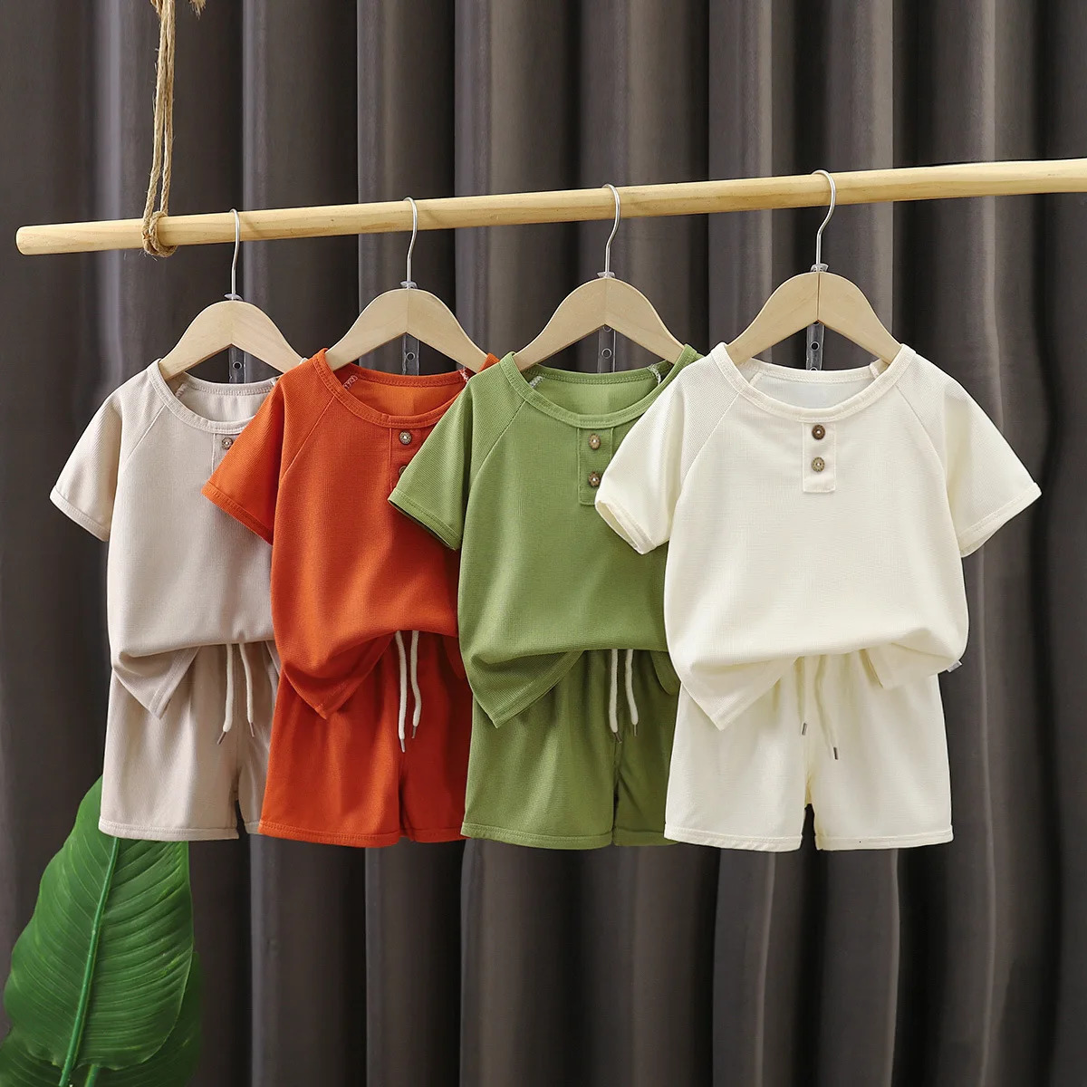 Baby Boys Waffles Clothes Sets Kids Solid Shirt Shorts 2PCS Suit Toddler Costume Summer Childrens Clothing Casual 250515