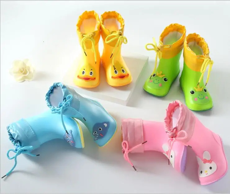 Wide Round Toe Classic Children Rainboots Baby PVC Rubber Waterproof Kids Water Shoes Lovely Cartoon Rain Boots Platform 250515