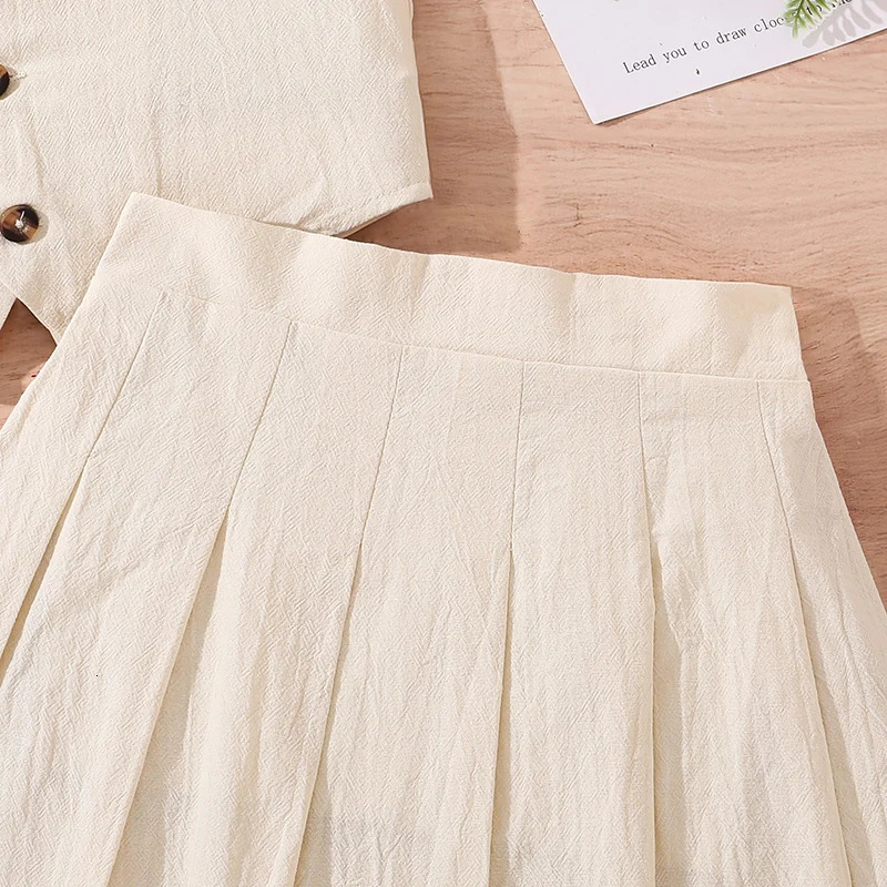 Fashion Clothes Sets For Kids Girls Beige Sleeveless Top With Skirt Simple And Generous Style Party Suit Casual Everyday Clothes 250515