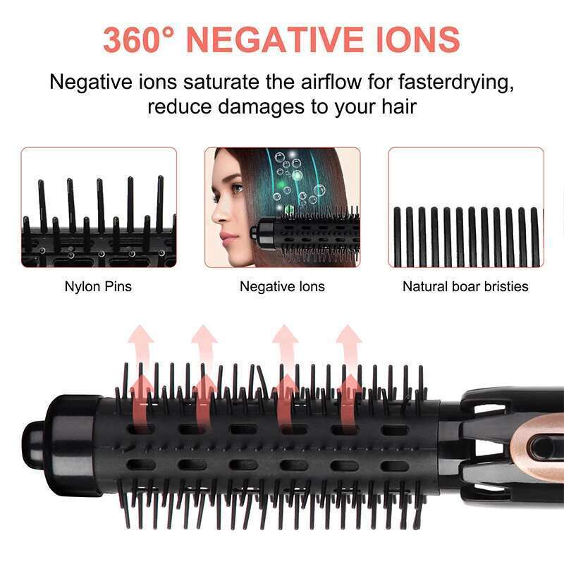 Multi-function negative ion hot air comb 4 in 1 hair dryer curling bar straightening brush