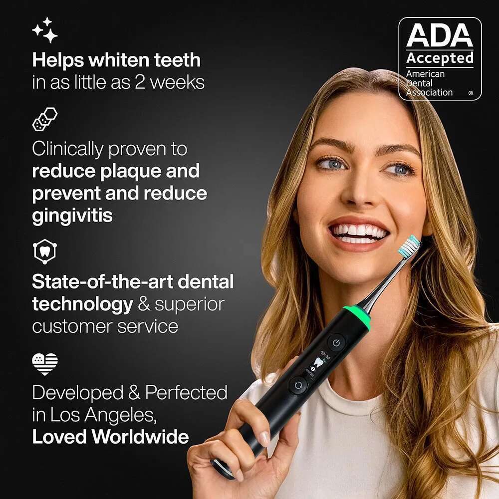 Black Series Ultra Whitening Electric Toothbrush Ada Accepted Brush Heads Travel Case 40,000 Vpm Motor Wireless Charging 4 Modes