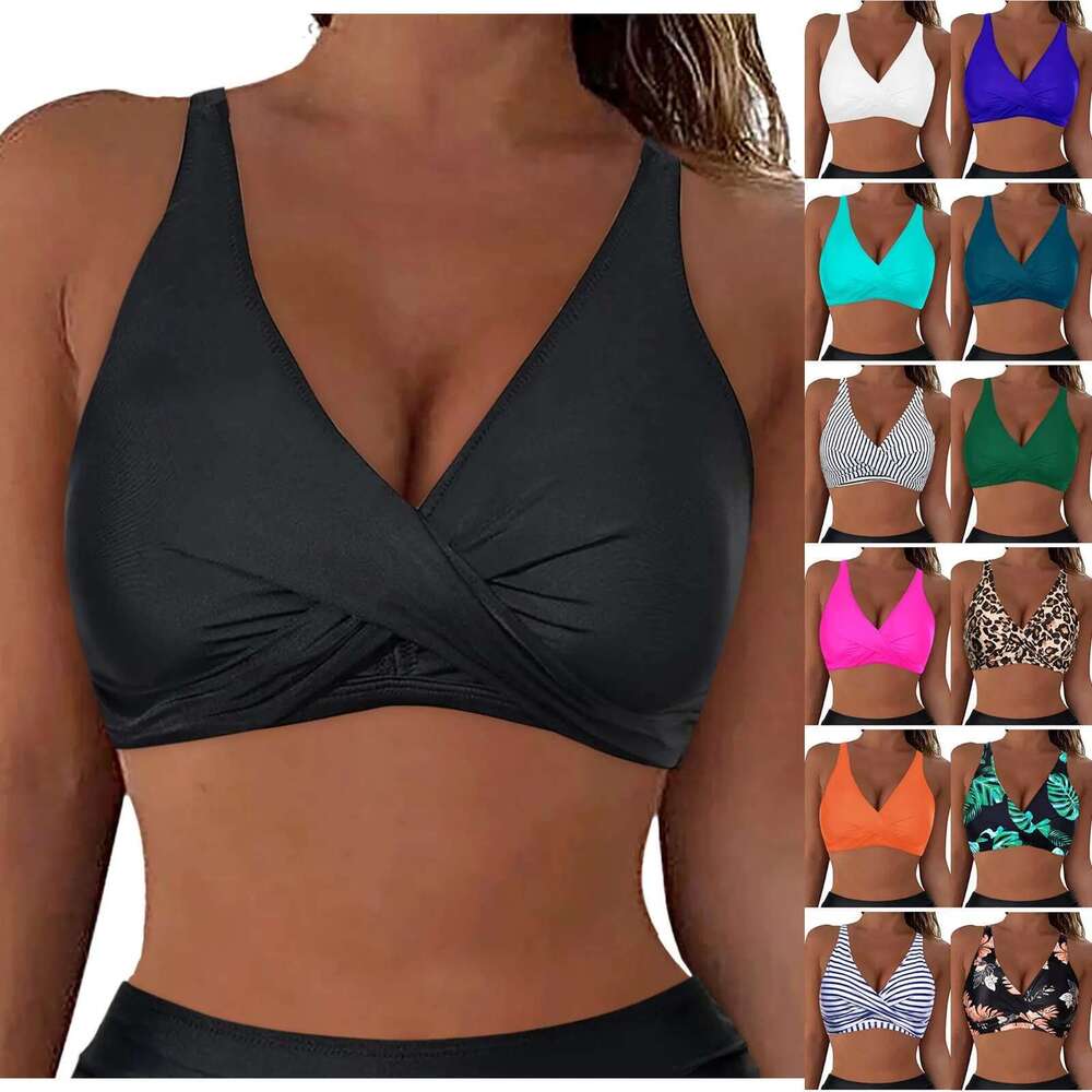 Leopard for Women Ladeis Lace Swimwear Tops Full Coverage Push Up Crop Bikini Bra 2024 Fashion New Bathing Suits