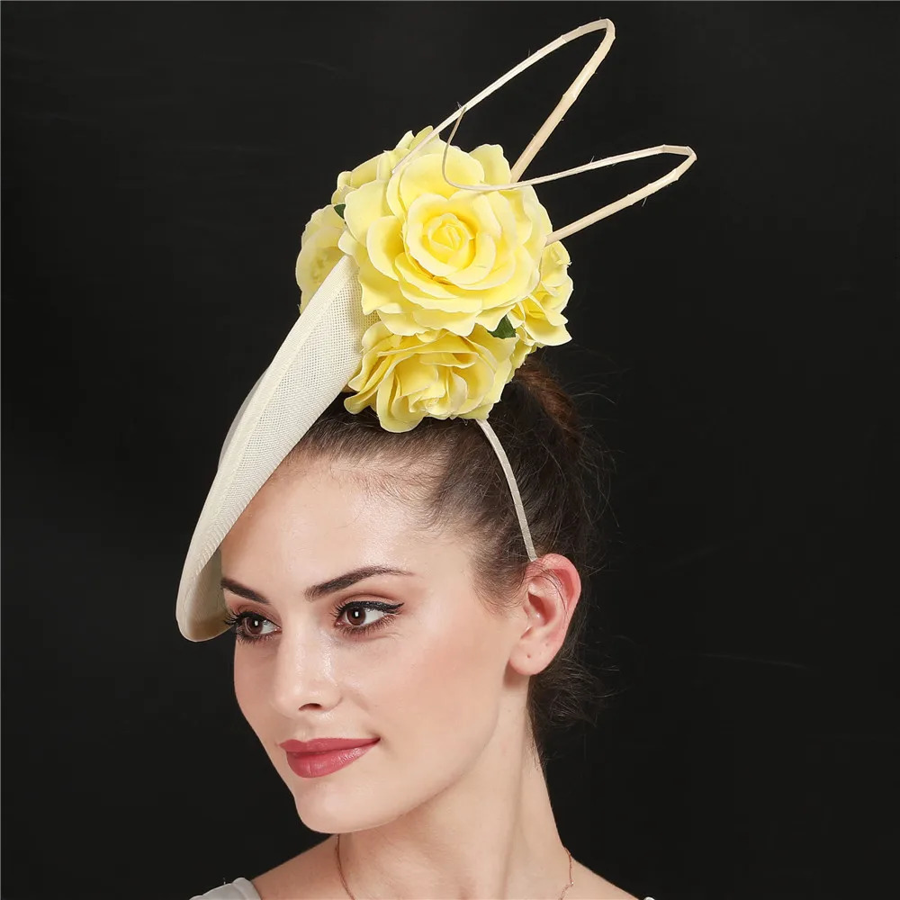 Gorgeous Formal Dress Wedding Fedora Cap Women Big Derby Headpiece Flower Fashion Fasinator Hat Handmade Occasion Millinery Cap 250514