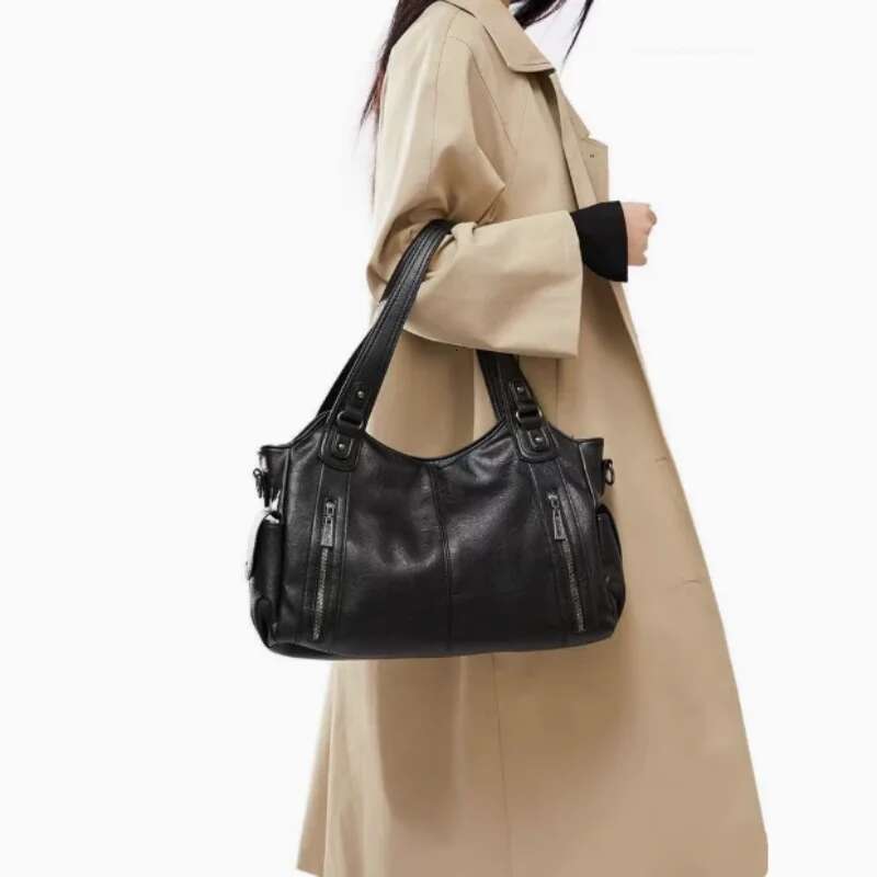 Fashion Zipper PU Handbag Large Capacity Shoulder 2025 High Quality Commuter Travel Bag Casual Women's B