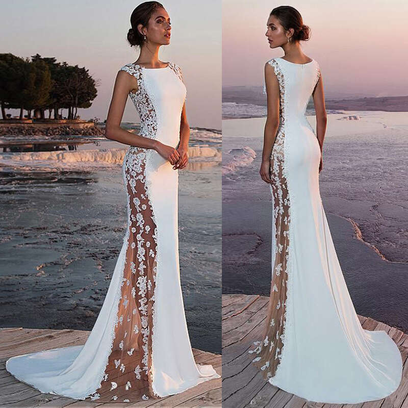 White Dress Maxi Dress Evening Lace Patchwork Extra Long Dress For Vacation Sexy Hollow Out Women KQ