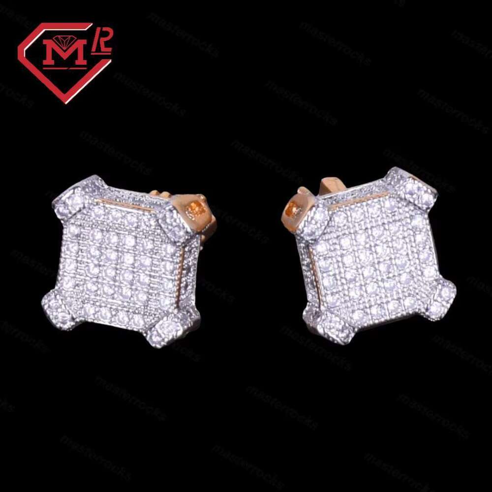 10mm sparkling pyroxene square ice cold unisex Hiphop fashion jewelry gold-plated earrings