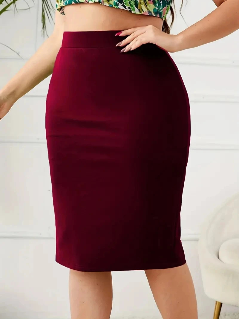 2025 Summer Plus Size Solid Slim Skirt Casual High Waist Slit Skirt Womens Plus SizeClothing 250514