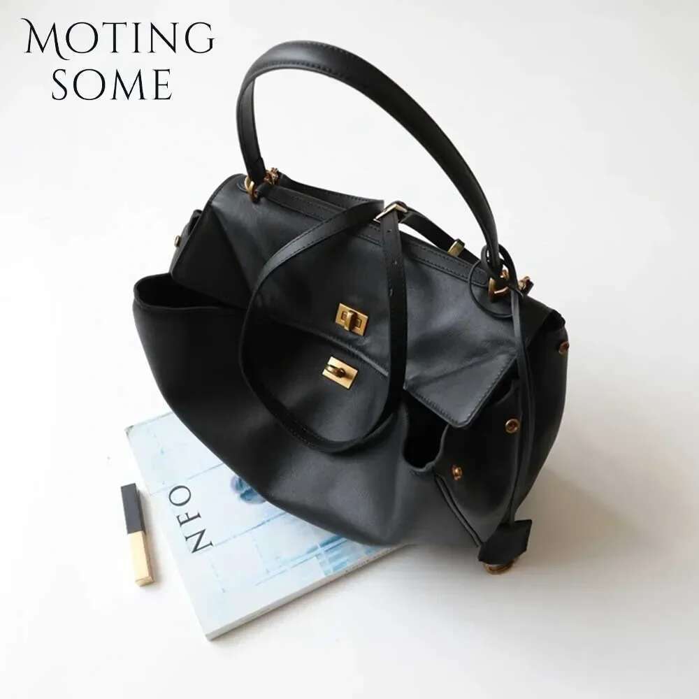 Motingsome Rodeo Buckle Woman Designer Bags Cow Leather Handbag Fashion Lady Pouch Retro Underarm Purses Tote New